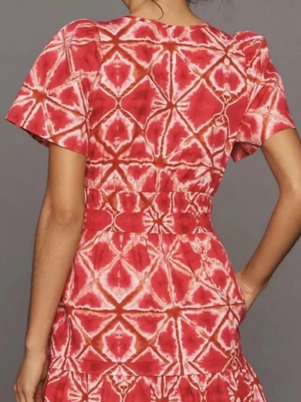 Anthropologie Somerset Mini Dress Pink Orange Tie Dye Smocked Waist Size:Small